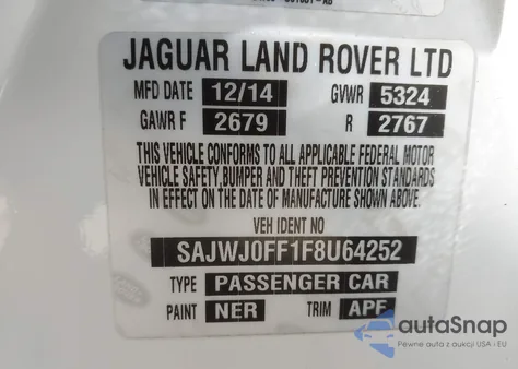 2015 Jaguar Xf 3.0 Portfolio/3.0 Sport from USA, damaged, VIN SAJWJ0FF1F8U64252